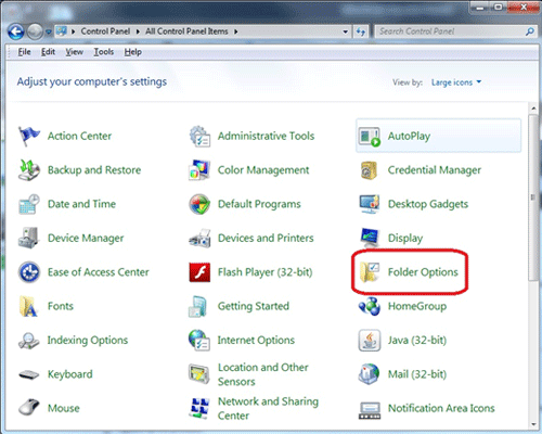 Windows 7 Control Panel, Folder Options